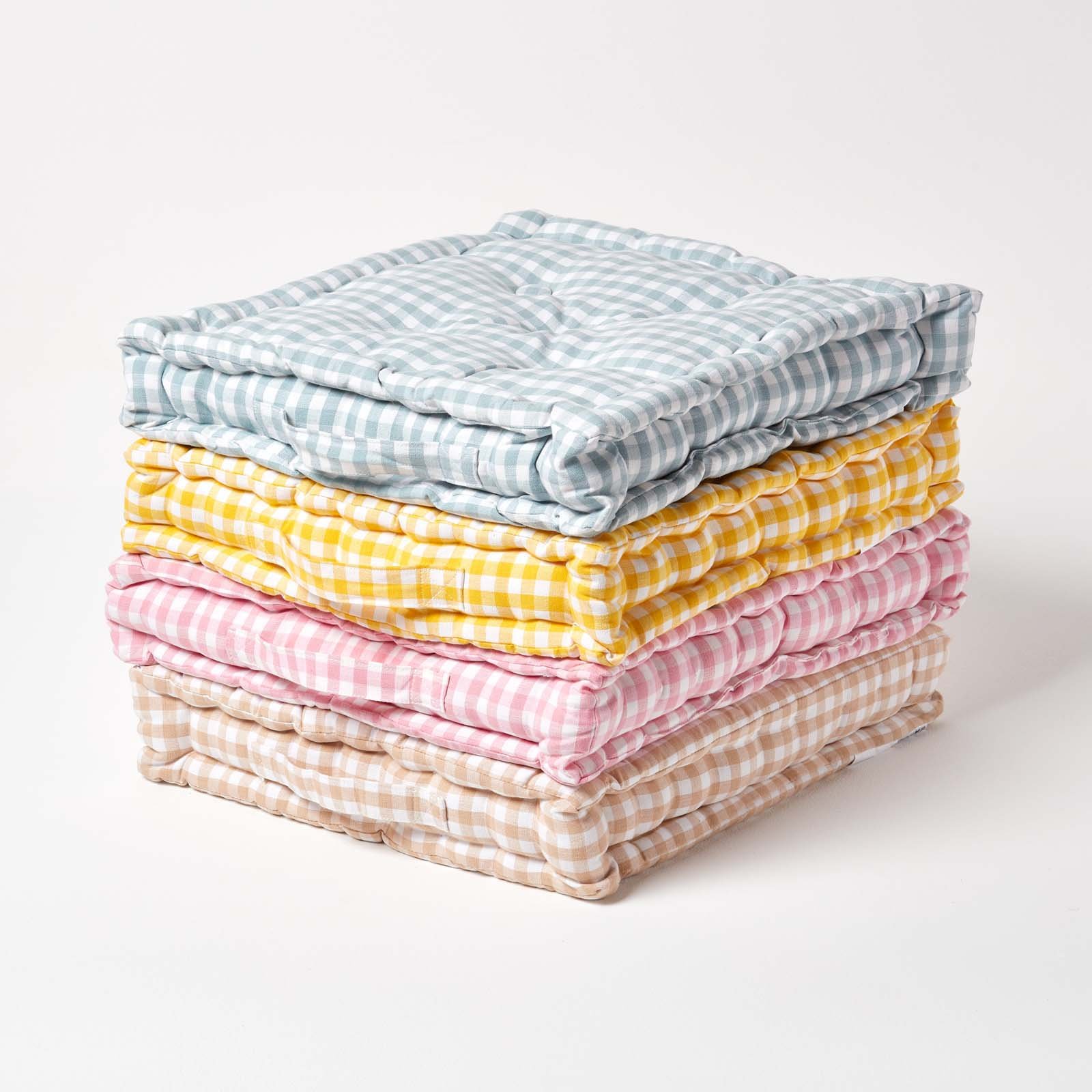Homescapes Gingham Check Cotton Floor Cushion - 40 x 40 cm - Pink - Image 6