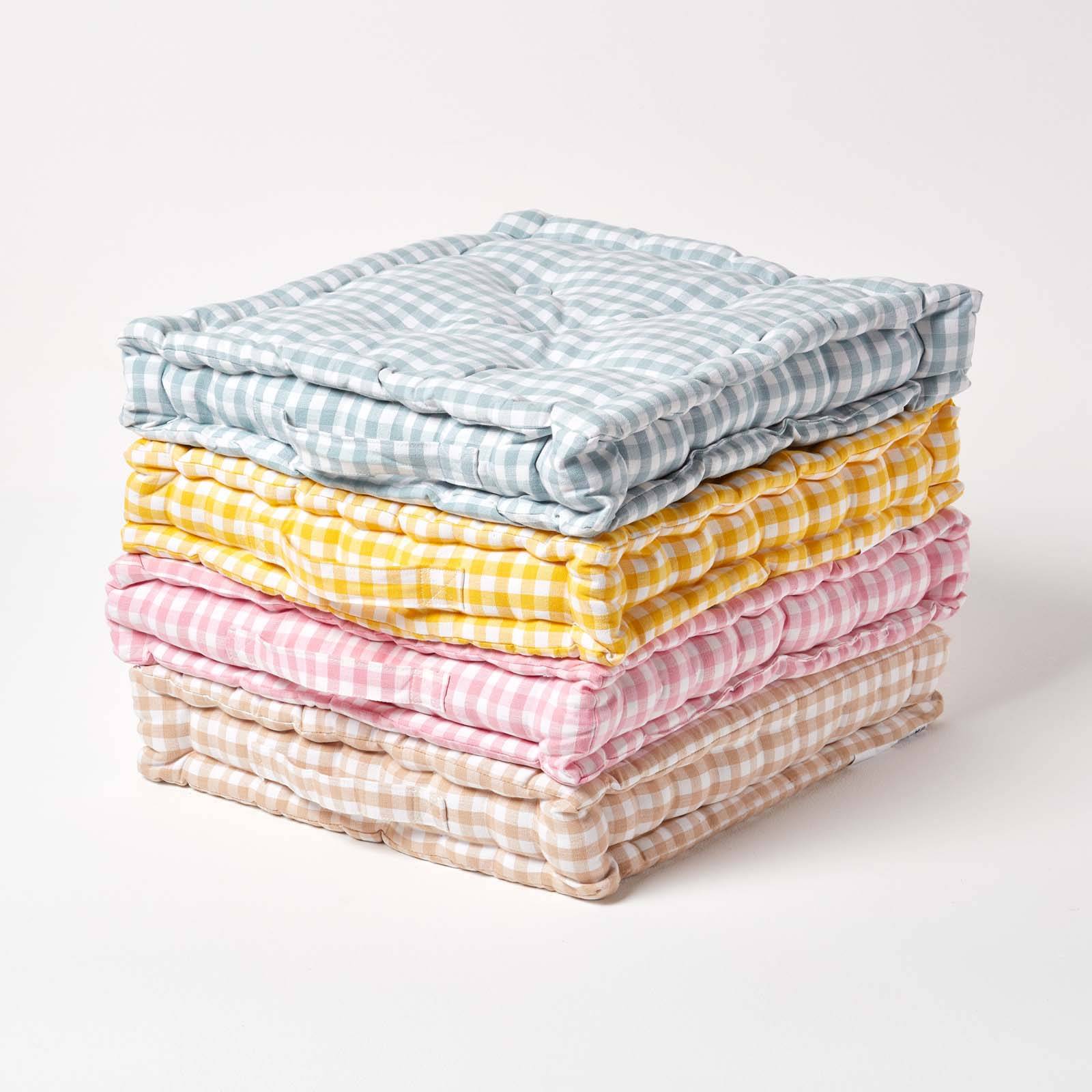 Homescapes Gingham Check Cotton Floor Cushion - 40 x 40 cm - Pink - Image 6
