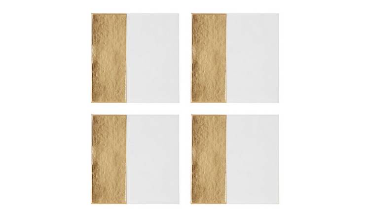 Orsina Set Of 4 Geome Square Coasters - Gold and White