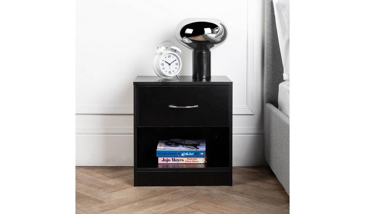 Home Treats Bedside Table 1 Drawer - Black