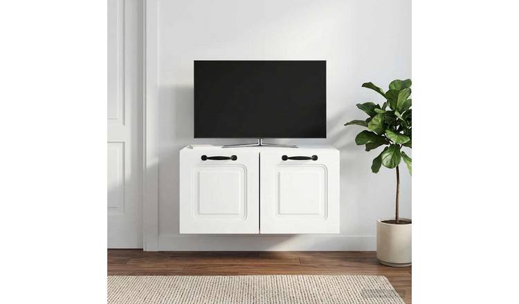 Walplus Wood Wall Mounted TV Cabinet Space Saving - White - 59.5 x 41 x 30 cm