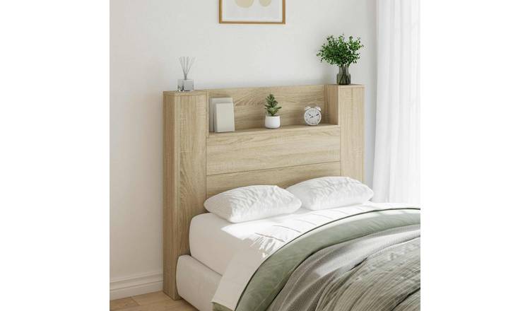 Walplus Wood LED Storage Headboard - Light Oak - 120 x 16.5 x 103.5 cm