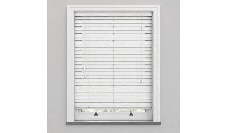 New Edge Blinds Ultra White Faux Wood String Venetian Blind - 130cm x 120cm