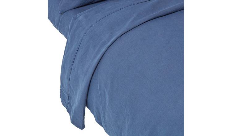 Homescapes Linen Flat Sheet Navy Blue - Super King