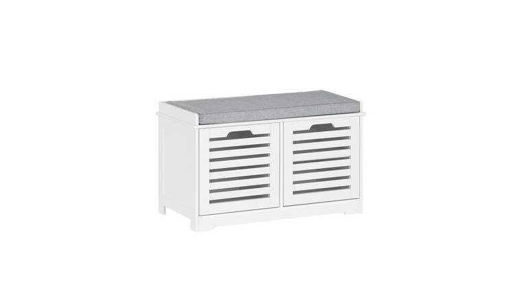 SoBuy 2 Door 2 Shelf Shoe Storage Bench - White