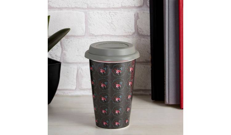 Orsina Taza Ditsy Floral Ceramic Reusable Mug with Silicone Lid – Grey