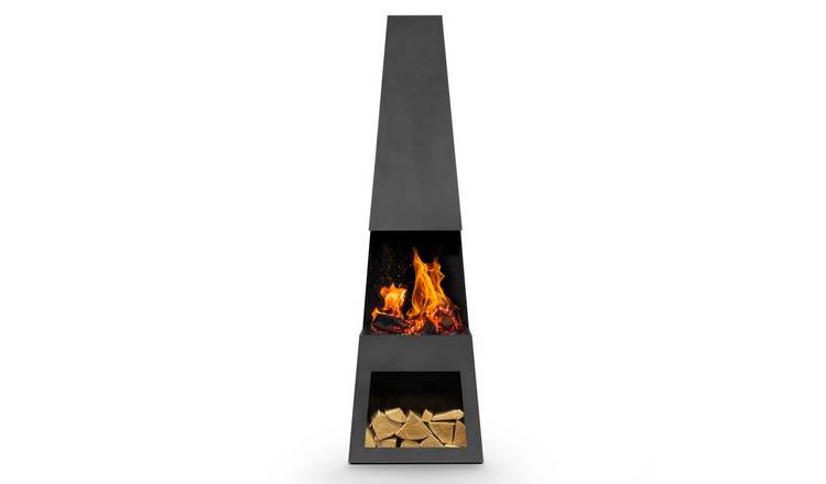 Dellonda Outdoor Pyramid Chiminea Fireplace - Black Steel