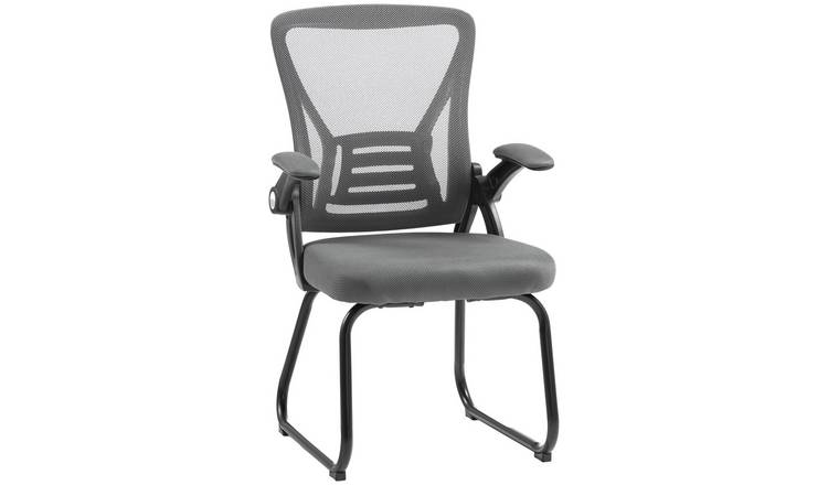 HOMCOM No Wheels Flip-up Armrests Mesh Office Chair - Dark Grey