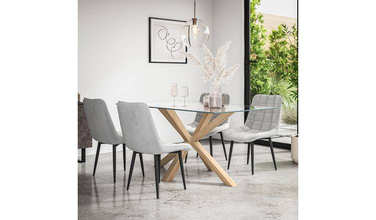 Furniture Online Etta Nova Glass Top Dining Table & 4 Grey Chairs