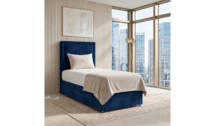 DS Living Velmont Single Upholstered Divan Bed Frame - Dark Blue