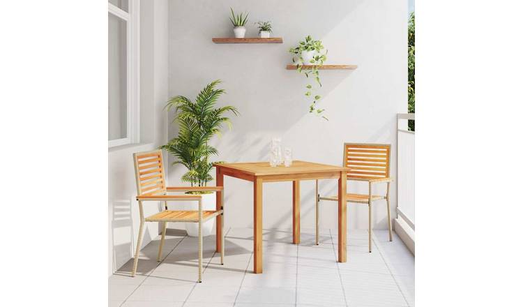 Walplus 3 Piece Solid Wood Garden Dining Set - Beige - 85 x 85 x 74 cm