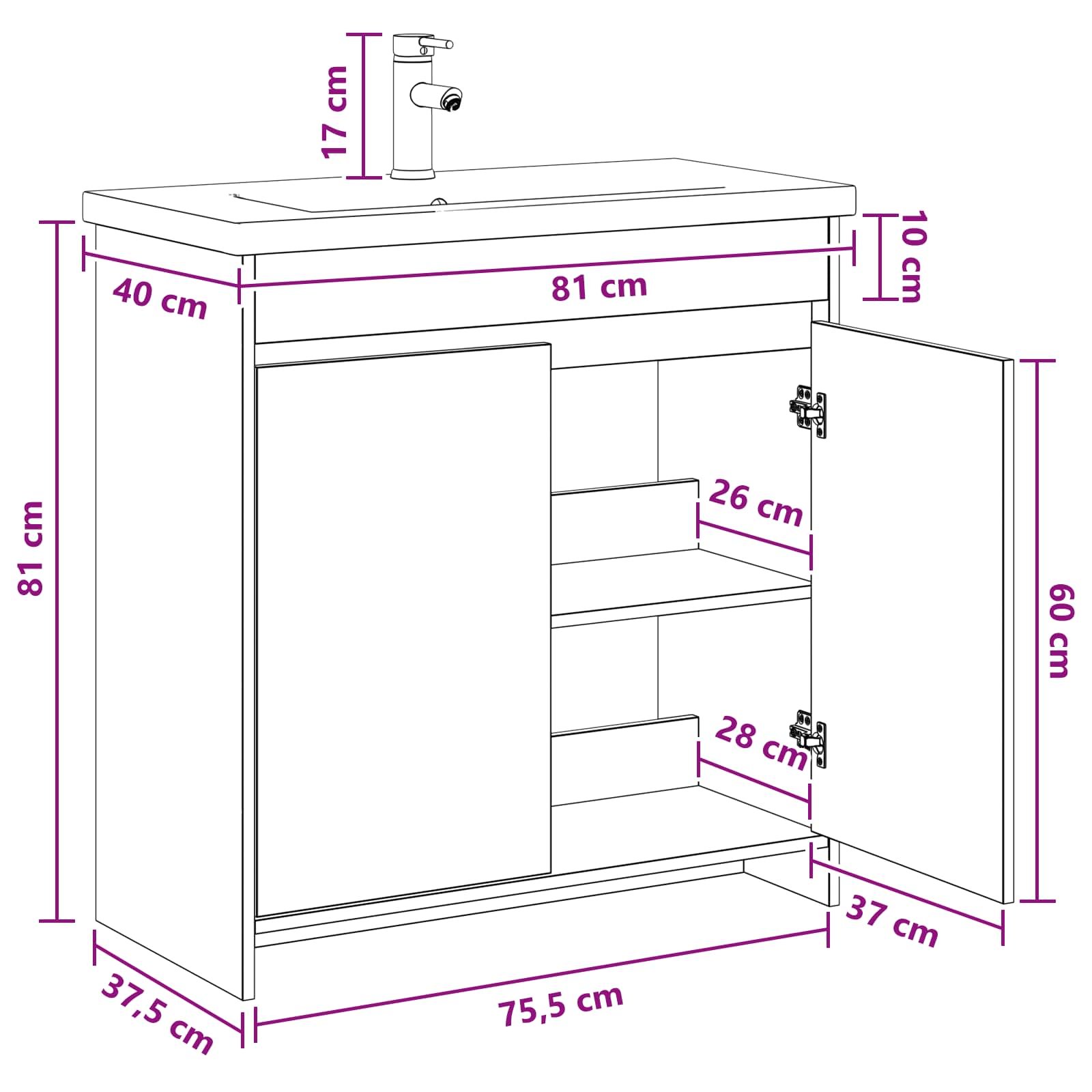 Walplus Wood Bathroom Set with 1 Shelf - Black Oak - 81 x 40 x 84.5 cm - Image 9