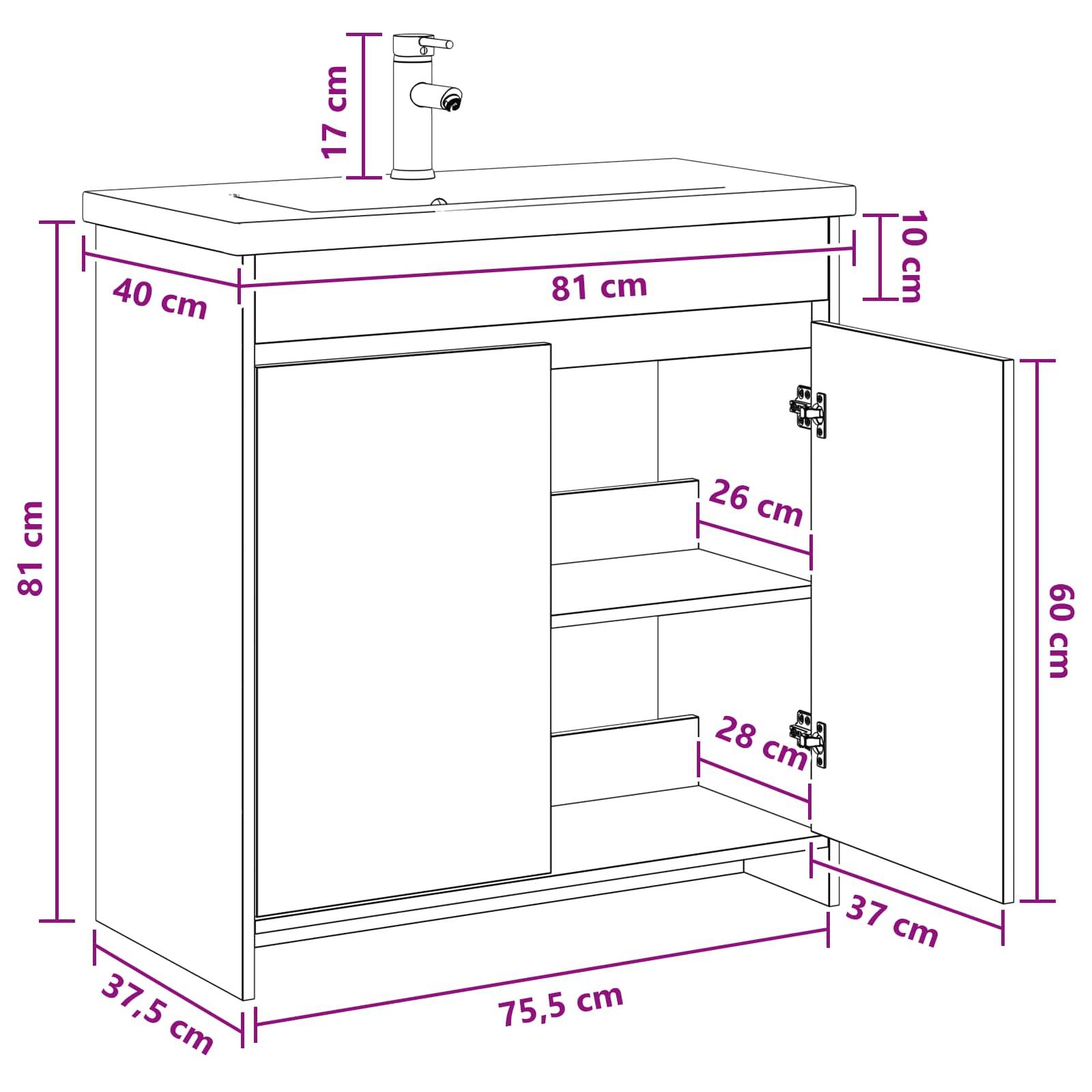 Walplus Wood Bathroom Set with 1 Shelf - Black Oak - 81 x 40 x 84.5 cm - Image 9