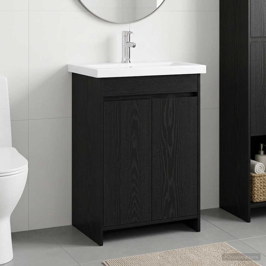 Walplus Wood Bathroom Set with 1 Shelf - Black Oak - 81 x 40 x 84.5 cm - Image 1