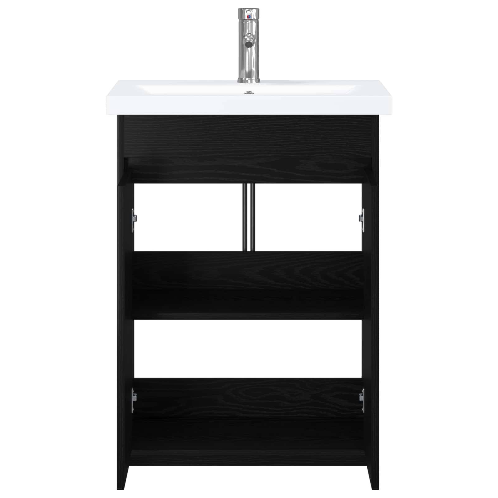 Walplus Wood Bathroom Set with 1 Shelf - Black Oak - 81 x 40 x 84.5 cm - Image 3