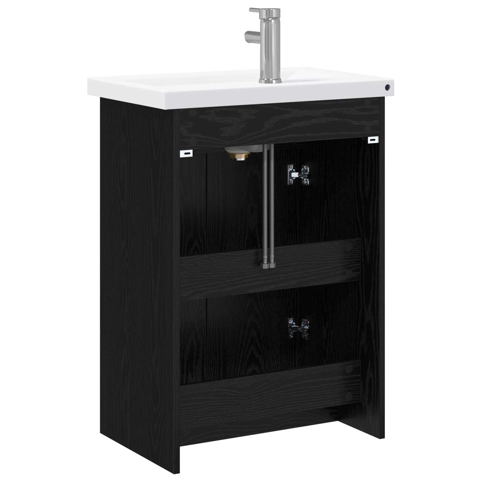 Walplus Wood Bathroom Set with 1 Shelf - Black Oak - 81 x 40 x 84.5 cm - Image 7