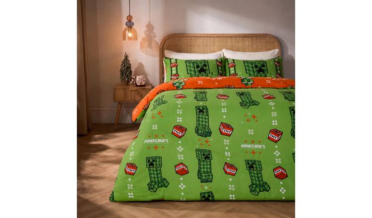 OHS Kids Minecraft Reversible Duvet Cover Set Bedding - Green - Double