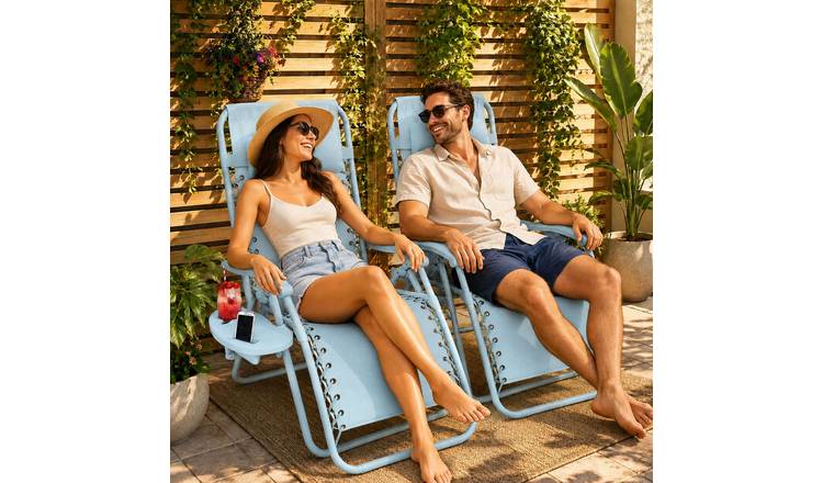 Neo Set of 2 Zero Gravity Garden Recliner Chairs - Sky Blue