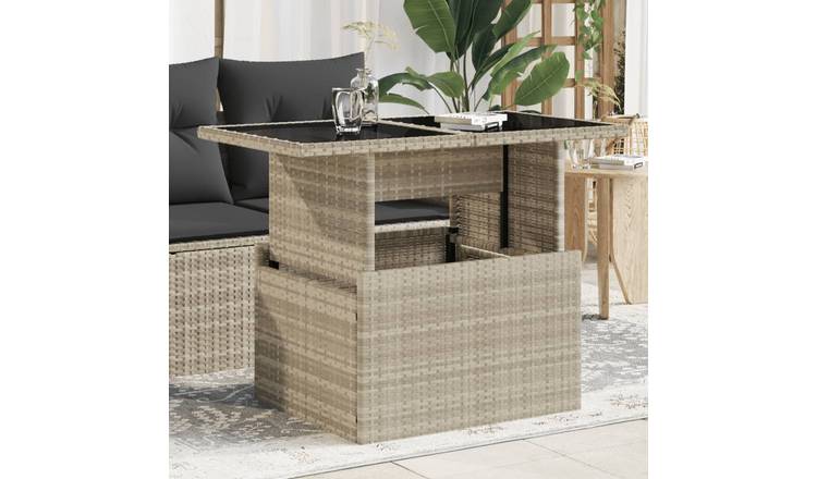 Walplus Poly Rattan Garden Table with Glass Top - Light Grey - 100 x 55 x 73 cm