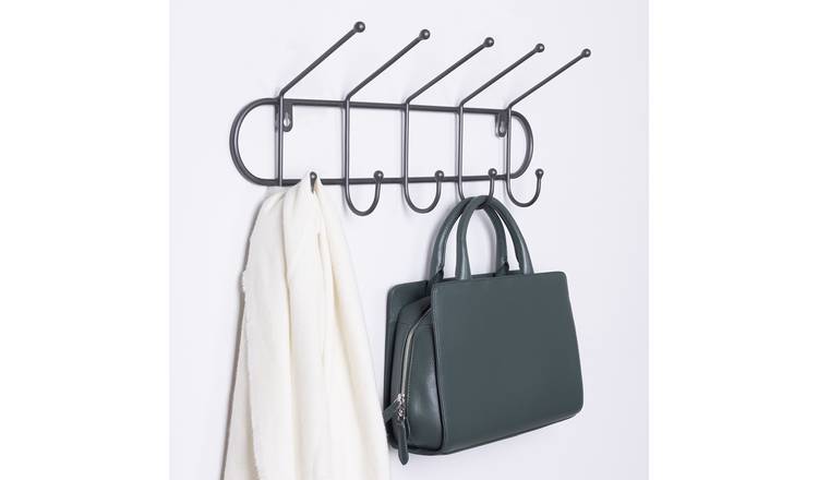Charles Bentley Charnwood Ten Hook Mounted Iron Coat Rack - Dark Grey