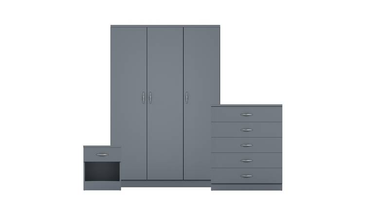 Vida Designs Riano Bedroom Set (Bedside, 5 Drawer Chest, 3 Door Wardrobe) - Grey
