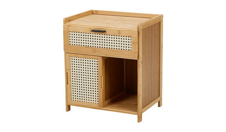 Living and Home Wooden Nightstand with Drawer and Storage - Natural