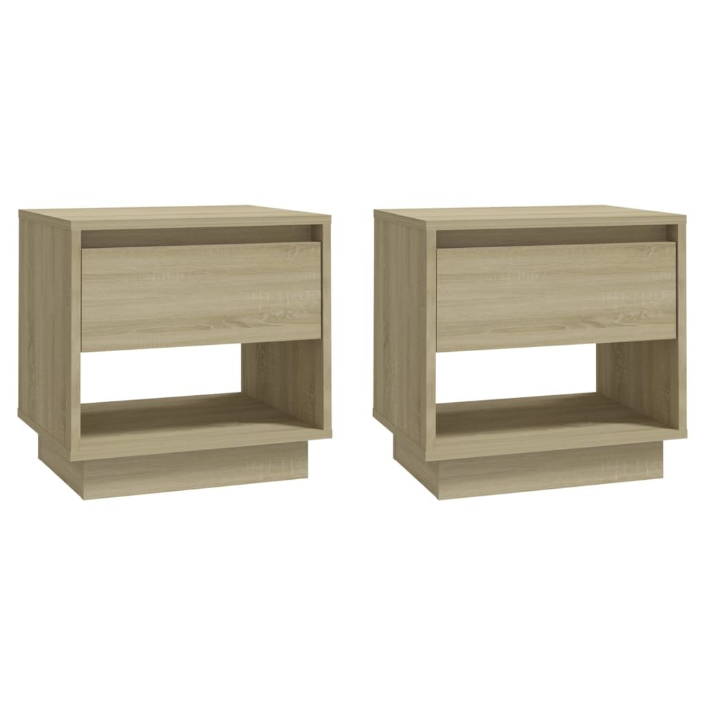Walplus Pack of 2 Engineered Wood Bedside Cabinet - Light Oak - 45 x 34 x 44 cm - Image 2