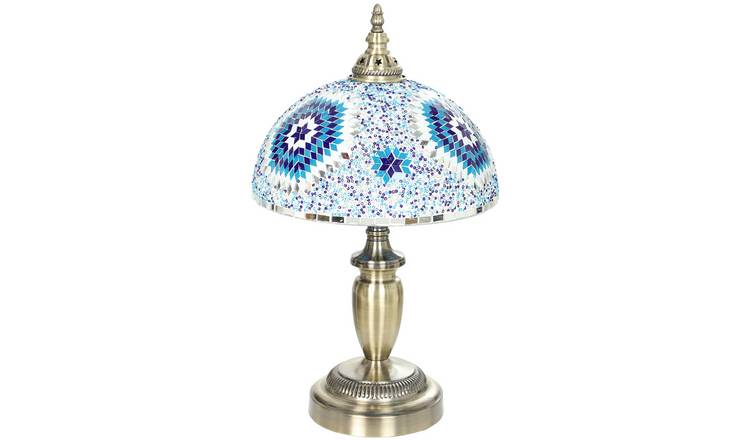 HOMCOM Stained Glass Tiffany Lamp with Button Switch and Metal Base - Blue
