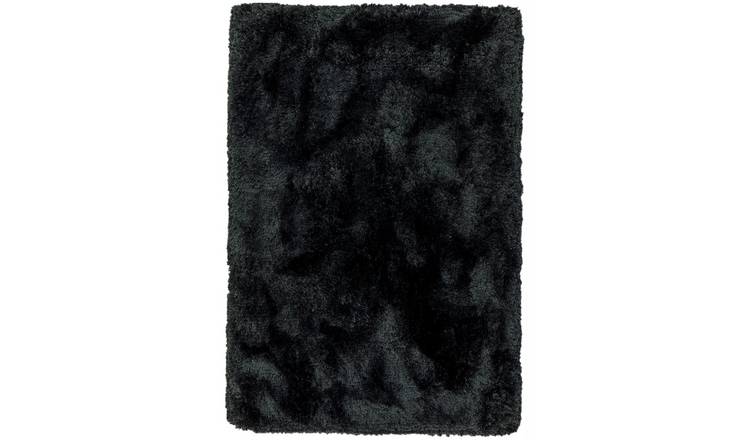 Mega Flooring Black Shaggy Plain Rug - 120 x 170cm