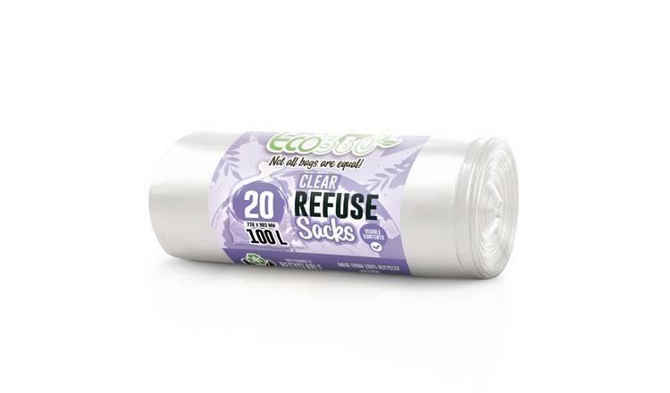 EcoBag Clear 100L Recycling Refuse Sacks - Pack of 20