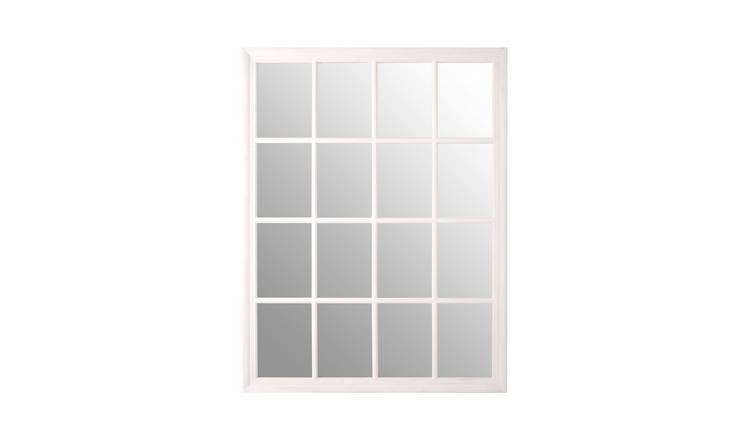 Orsina Hawthorne Antique Finish Wooden Grid Wall Mirror – White