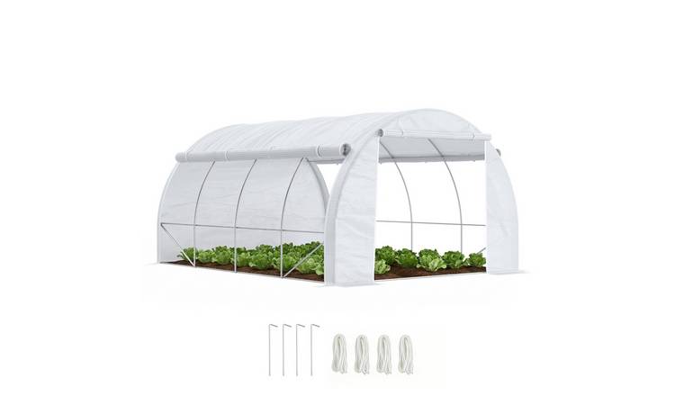 Outsunny Steel Garden Tunnel Greenhouse with Roll Up Side Walls - White