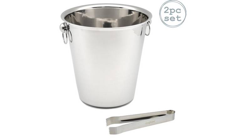 Rink Drink Stainless Steel Ice Bucket & Tongs Set - Silver