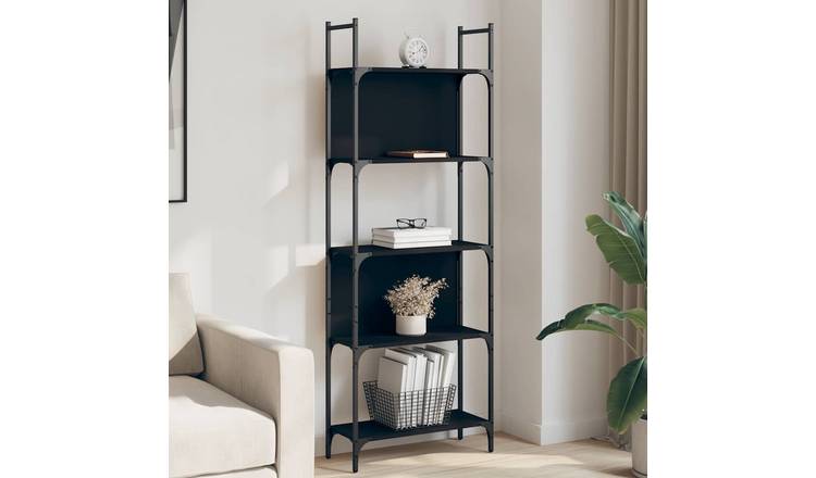 Walplus 5 Tier Engineered Wood Bookshelf - Black - 60.5 x 24 x 166.5 cm