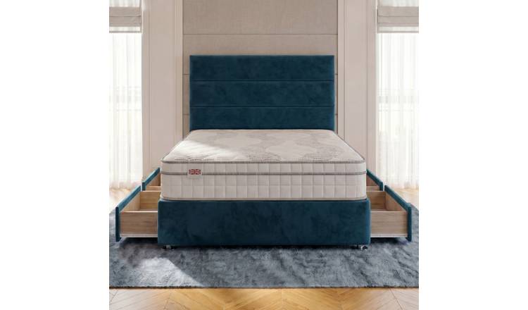 Somnior Regent Velvet Small Double 4 Draw Pocket Mattress Divan Bed Set - Navy