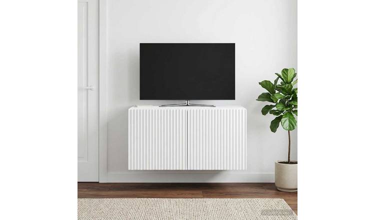 Walplus Wood Wall Mounted TV Cabinet Tall Unit - White - 59.5 x 41 x 30 cm