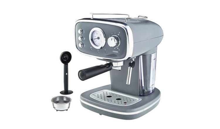 Cooks Professional Retro Espresso Machine 1.2L with Steam Wand - Grey