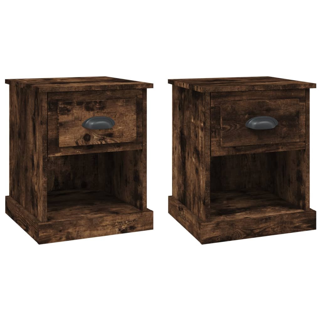 Walplus Pack of 2 Bedside Cabinet - Dark Oak - 39 x 39 x 47.5 cm - Image 2