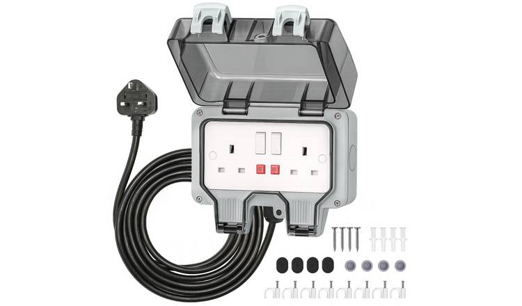 Desiretech IP66 Outdoor Double Switched Socket - 10 Metre Cable - Grey