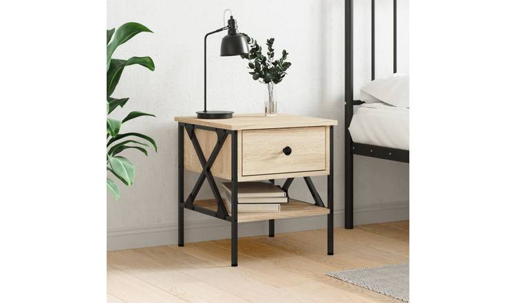 Walplus Engineered Wood Bedside Table - Light Oak - 40 x 42 x 45 cm