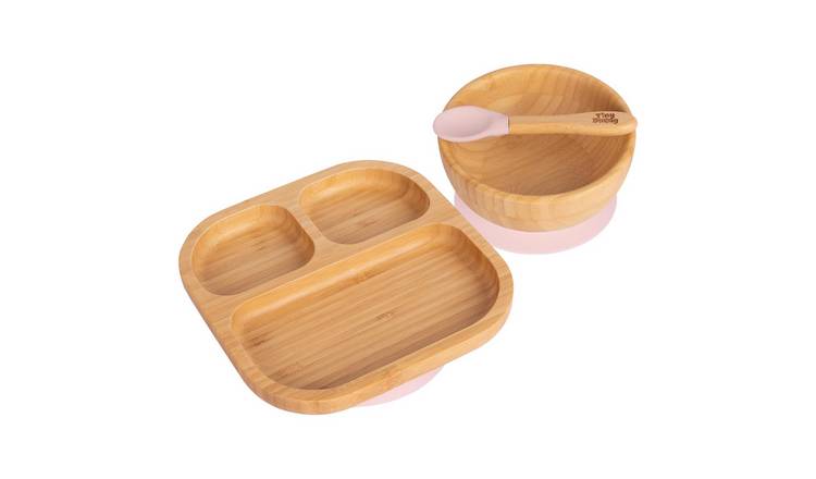 Tiny Dining 3 Piece Divided Bamboo Suction Dinner Set - Pastel Pink