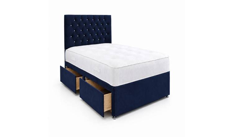 Comfy Deluxe 3ft Single       2 Drawer Velvet  Divan Bed Set -  Blue