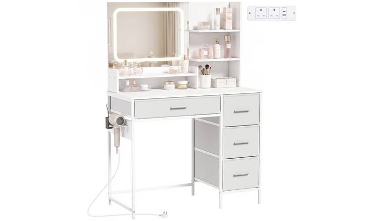 HOMCOM 4 Drawers Dressing Table with LED Mirror and Power Outlet - White