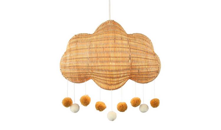 Happy Homewares Brown Cloud Shaped Childrens Rattan Pendant Shade - 33cm