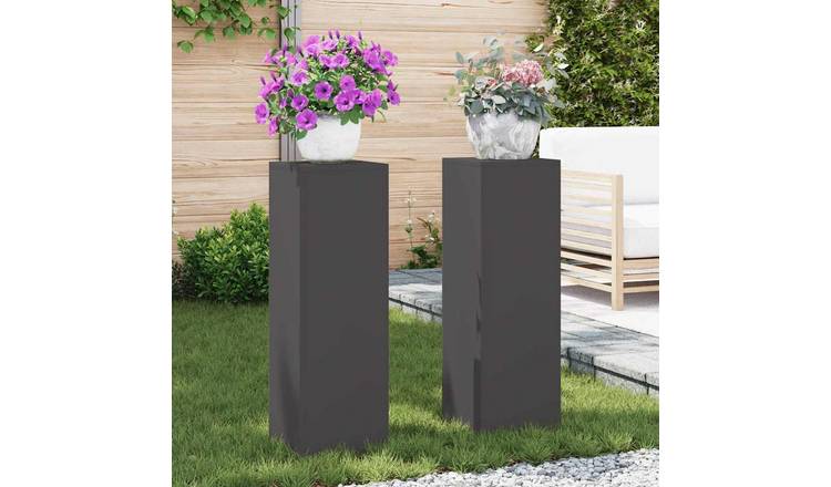 Walplus Pack of 2 Steel Plant Stand - Black - 24 x 24 x 75 cm