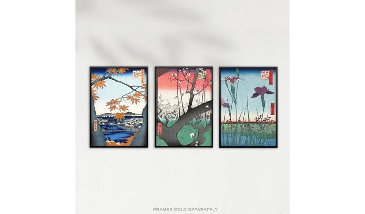 Utagawa Hiroshige Nature Japanese Landscapes Set Of 3 Wall Art Poster Pack - A4