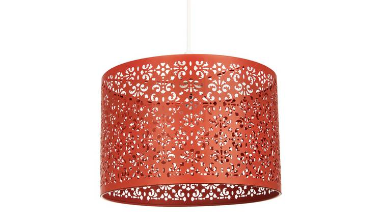 Happy Homewares Orange Moroccan Metal with Floral Pendant Shade - 29cm