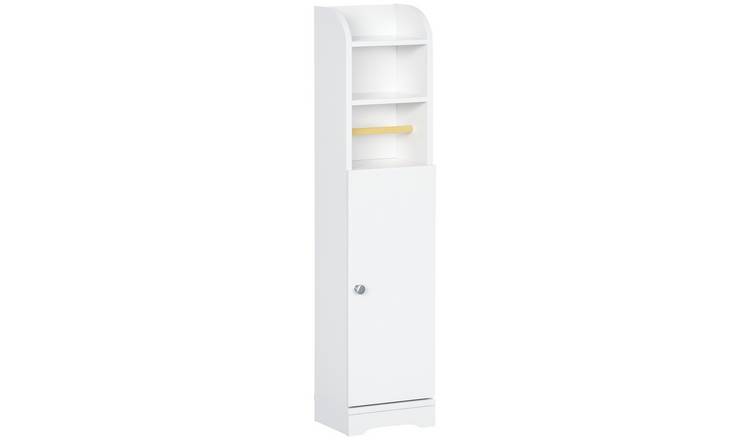 kleankin Bathroom Cabinet with 2 Shelves and Toilet Paper Roll Holder - White