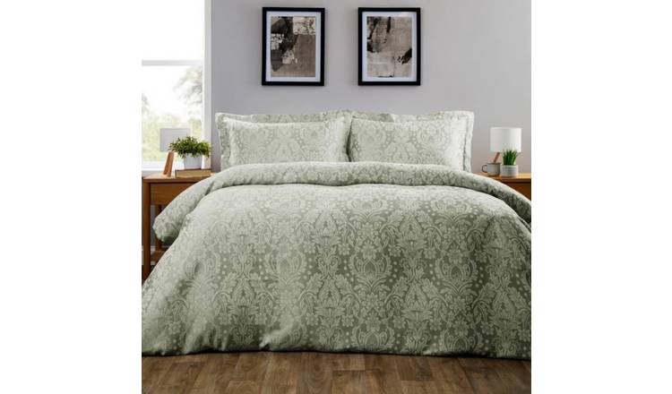 New Edge Blinds Dorchester Jacquard Sage Green Duvet Set - Double