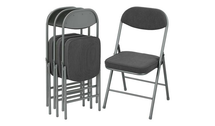HOMCOM Set of 4 Fabric Padded Folding Chairs with Corduroy Seat - Dark Grey
